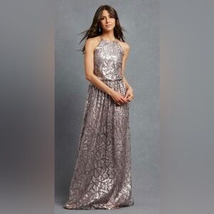 Donna Morgan Tiffany Grey Lavender Sequin Halter Dress Size 12